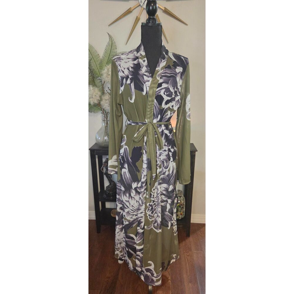 Sheer Olive Green Floral Robe